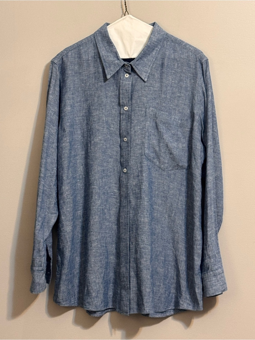 GAP Linen Blend Button Front Shirt Blue Long Sleeve Men's Large‎